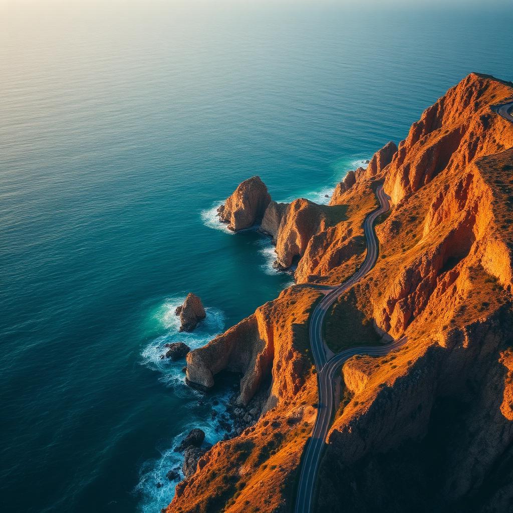 Coastal road at golden hour